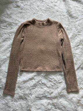 Hollister Fuzzy Crewneck Sweater in Taupe Brown